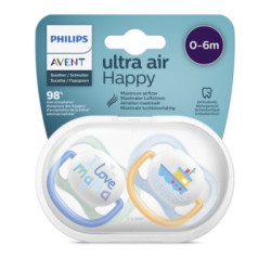 Avent 2 Chupetes Ultra Air Collection Happy 0-6M Niño